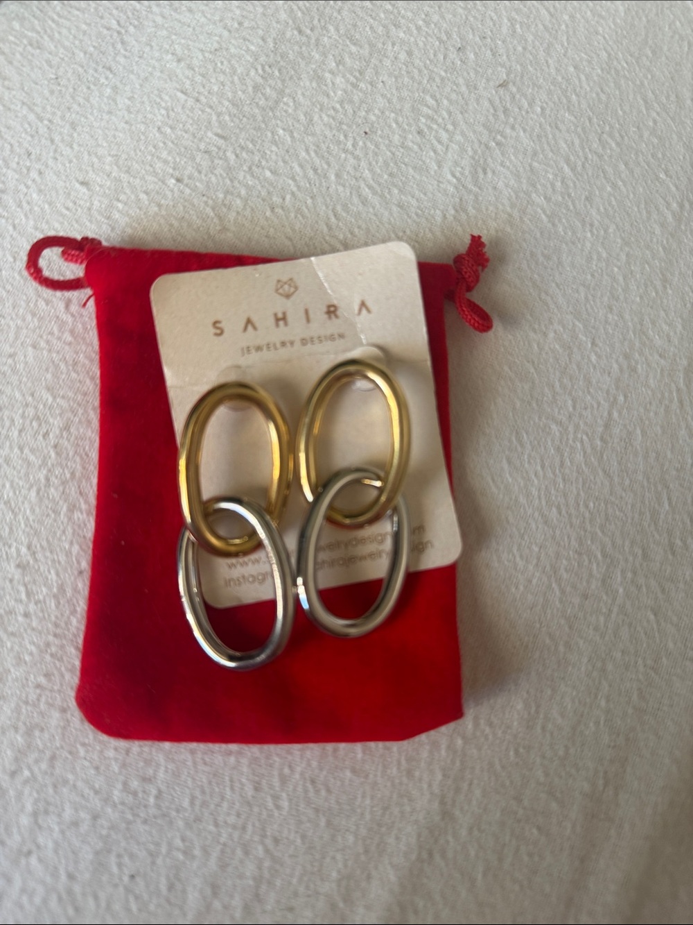 Two-Tone Linked Oval Drop Earrings - Gold & Silver